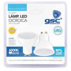 Pack 2 lámparas dicroicas LED 6W GU10 6000K 230V