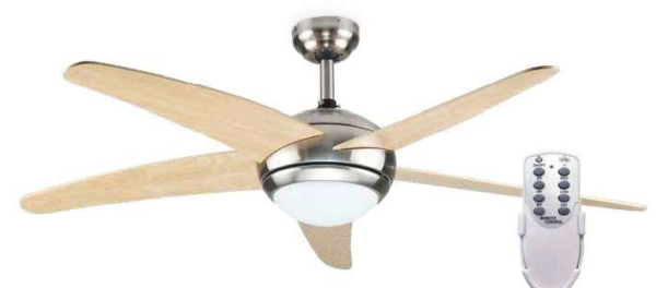 Ventilador techo mando+Luz 52' 5 aspas madera Haya