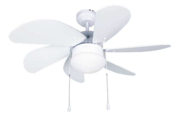 Ventilador techo con Luz 32' 6 aspas madera Blanco
