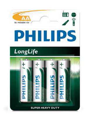 Pila salina PHILIPS R6 (AA) Blíster 4 Ud.