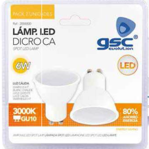 Pack 2 lámparas dicroicas LED 6W GU10 3000K 230V